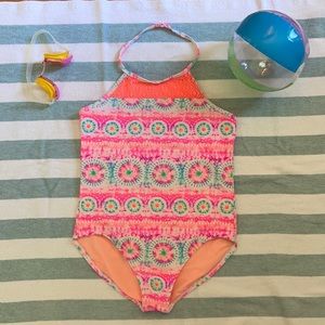 Tie dye high neck swimsuit